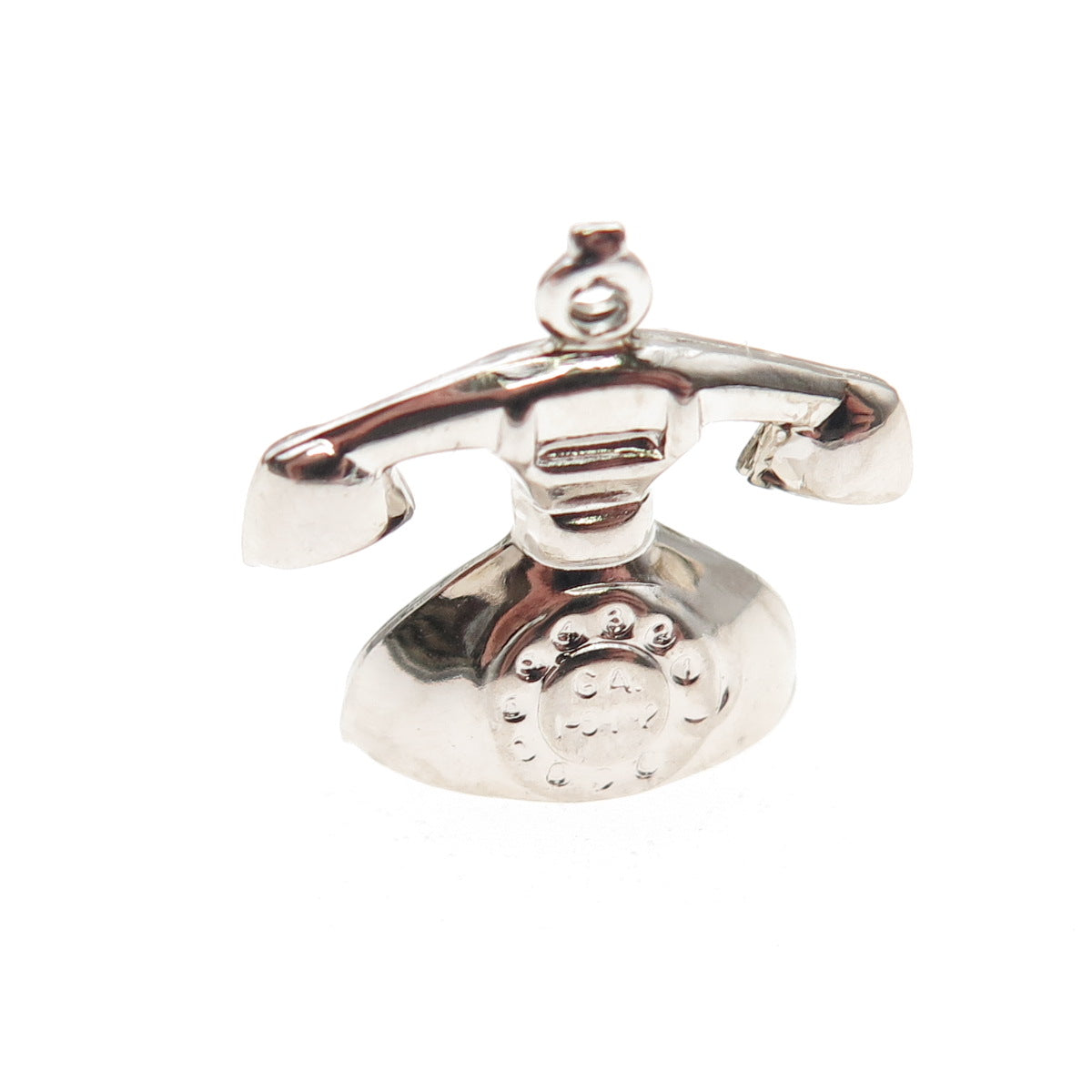 925 Sterling Silver Vintage Retro Rotary Phone 3D Hollow Mini Charm Pendant
