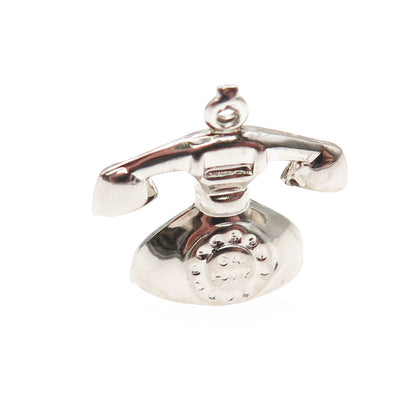 925 Sterling Silver Vintage Retro Rotary Phone 3D Hollow Mini Charm Pendant