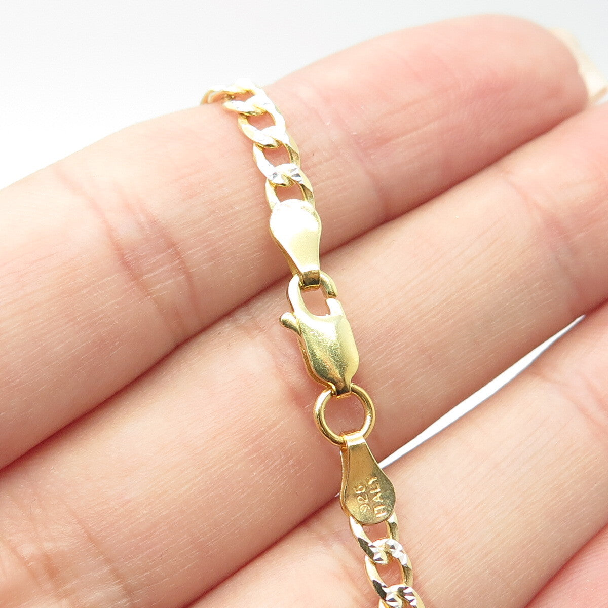 925 Sterling Silver Gold Plated 2-Tone Italy Cuban Chain Necklace 18"