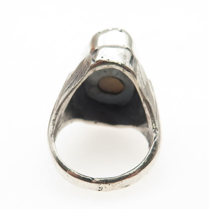 925 Sterling Silver Antique Art Deco Real Agate Oxidized Ring Size 9.75