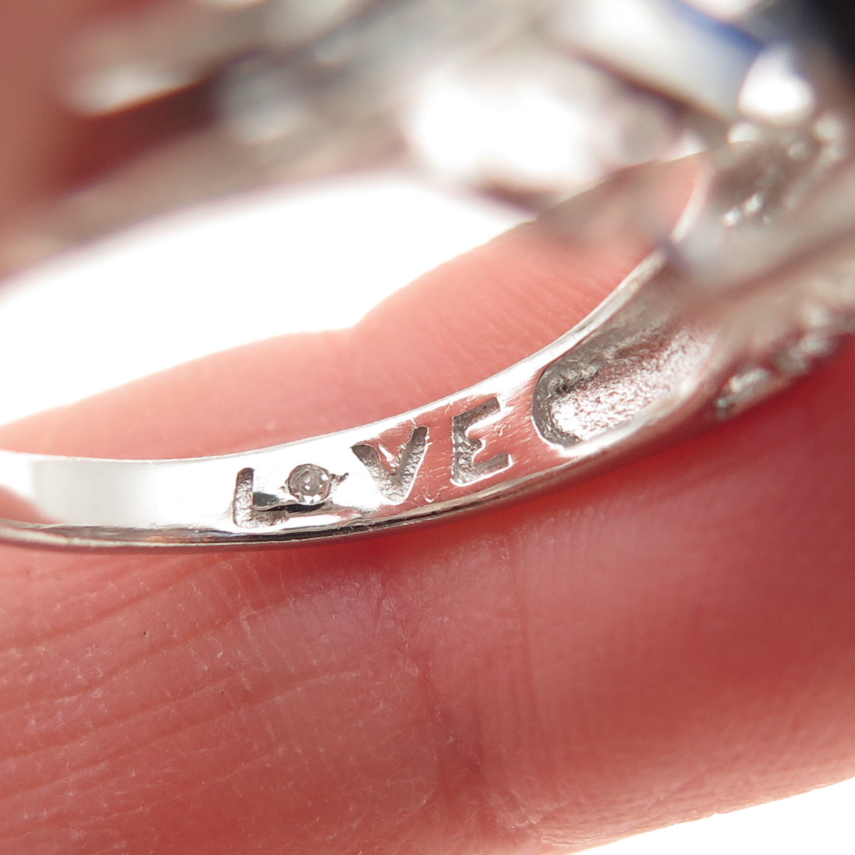 925 Sterling Real Round-Cut Diamond & Triangle-Cut Tanzanite Love Ring Size 6.75