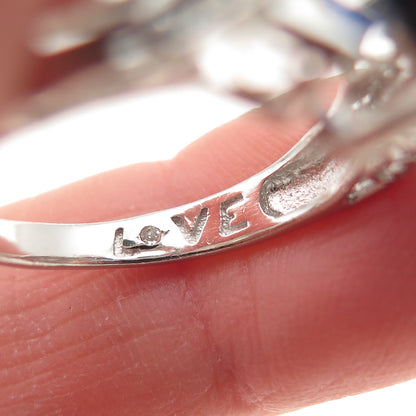 925 Sterling Real Round-Cut Diamond & Triangle-Cut Tanzanite Love Ring Size 6.75