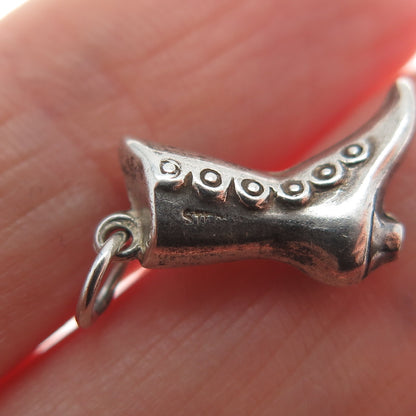 925 Sterling Silver Antique Ladies Boot Minimalist Oxidized 3D Charm Pendant