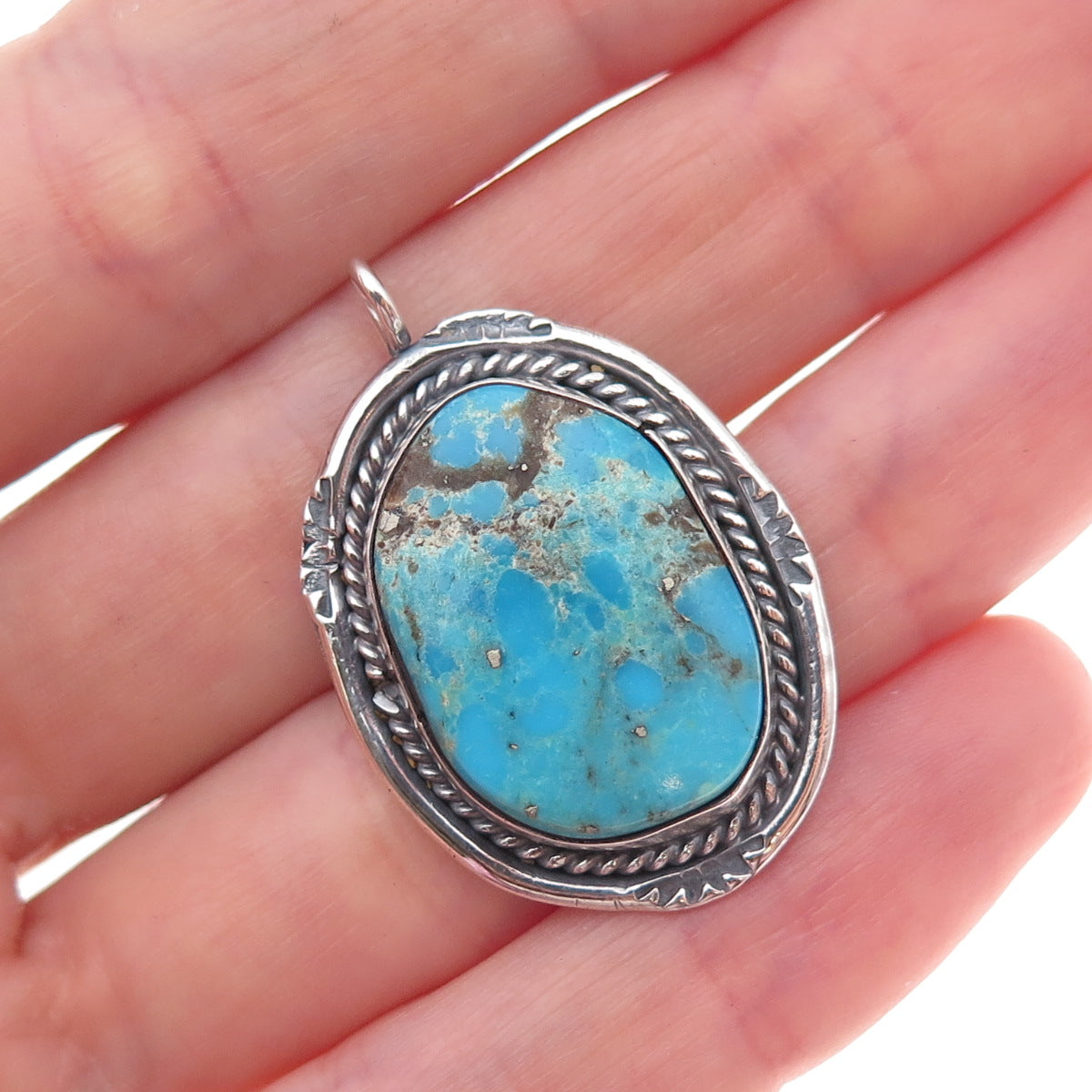 Old Pawn 925 Sterling Silver Vintage Southwestern Turquoise Tribal Charm Pendant
