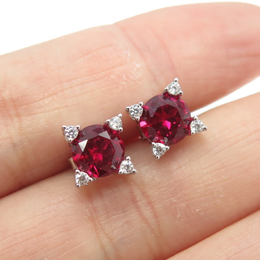 925 Sterling Silver Lab-Created Pink Sapphire & White C Z Stud Earrings