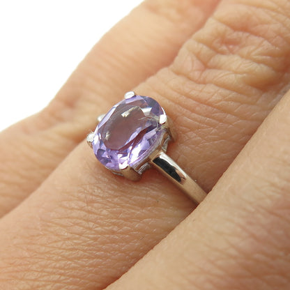 DAZZLERS 925 Sterling Silver Real Oval-Cut Amethyst Ring Size 6