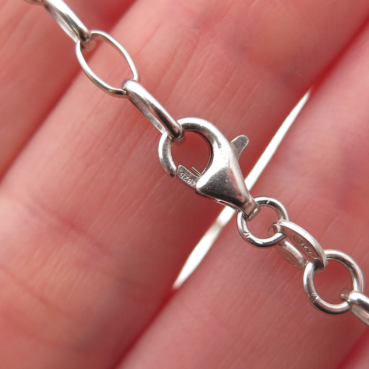 925 Sterling Italy Enamel Baby Pacifier Dangle Charm Oval Link Bracelet 5.75"