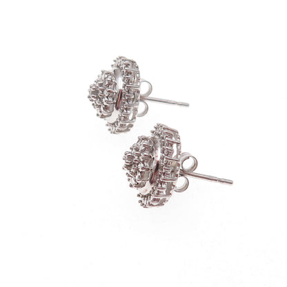 925 Sterling Silver Real Round-Cut Diamond Sun Stud Earrings