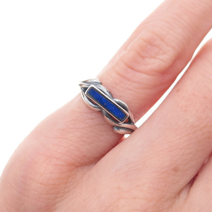 925 Sterling Silver Vintage Real Lapis Infinity Oxidized Ring Size 4.25