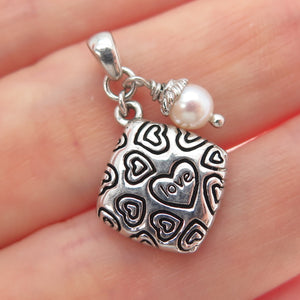 O.W.L. 925 Sterling Silver Vintage Real Pearl Love Heart Minimalist Pendant