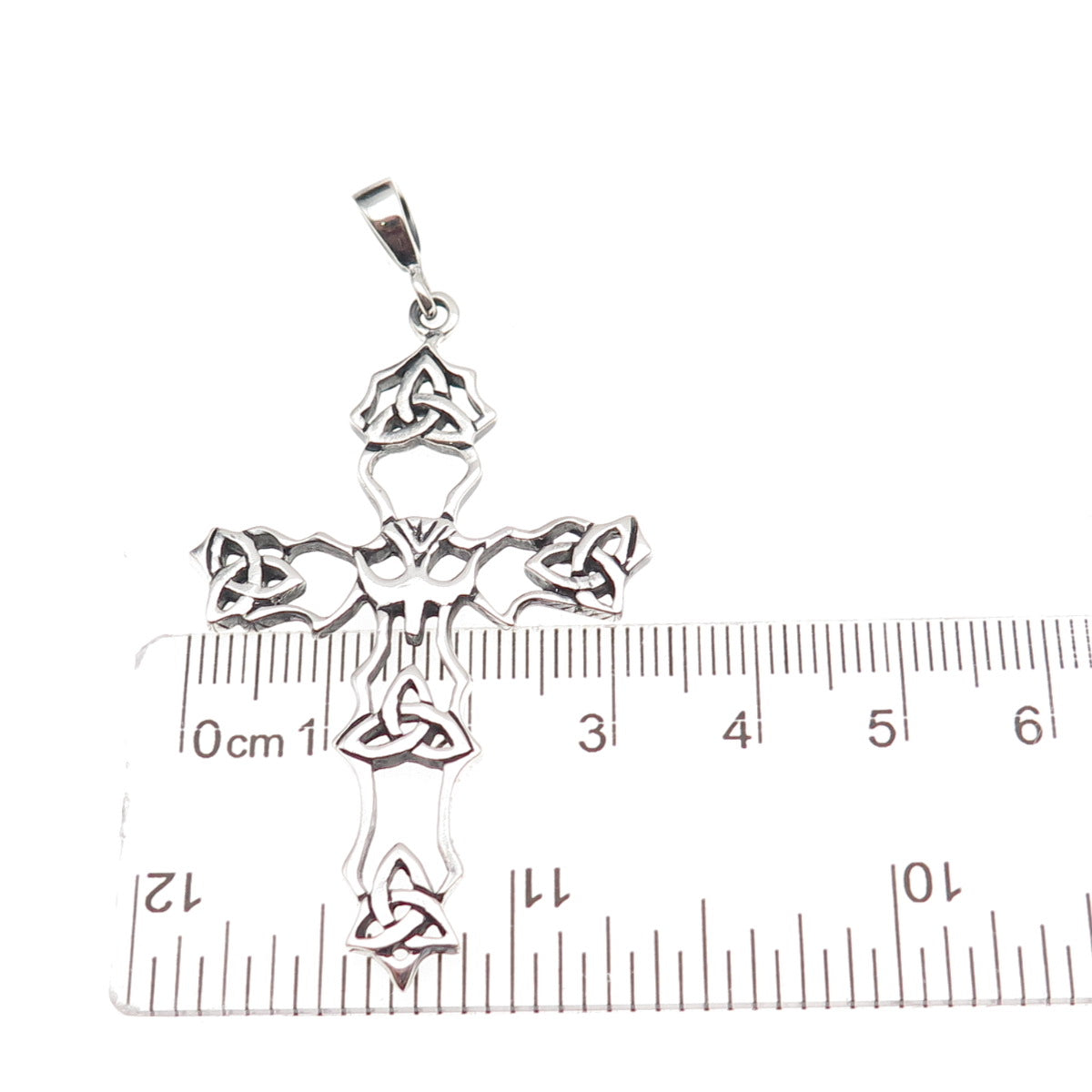 925 Sterling Silver Vintage Faith Abounds Trinity Cross Oxidized Charm Pendant