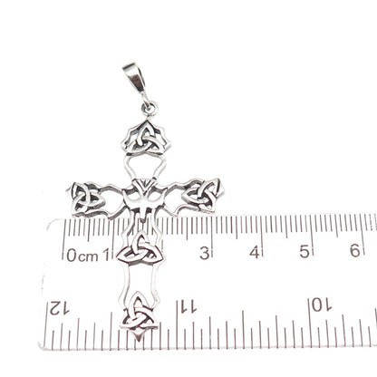 925 Sterling Silver Vintage Faith Abounds Trinity Cross Oxidized Charm Pendant