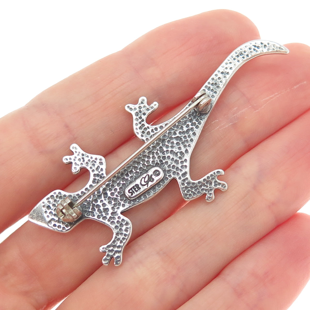 CAROLYN POLLACK Old Pawn Sterling Silver Vintage Multi-Gem Inlay Lizard Brooch