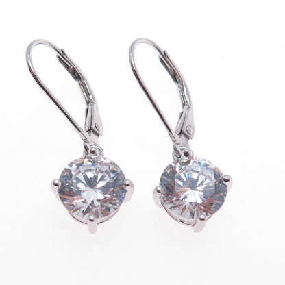 925 Sterling Silver Round-Cut C Z Dangle Earrings