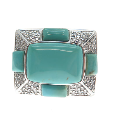 FADI 925 Sterling Silver Real Lone Mountain Turquoise & C Z Ring Size 6.5