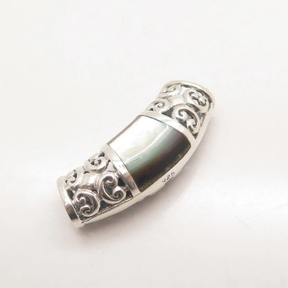 925 Sterling Silver Vintage Real Mother-of-Pearl Ornate Pendant