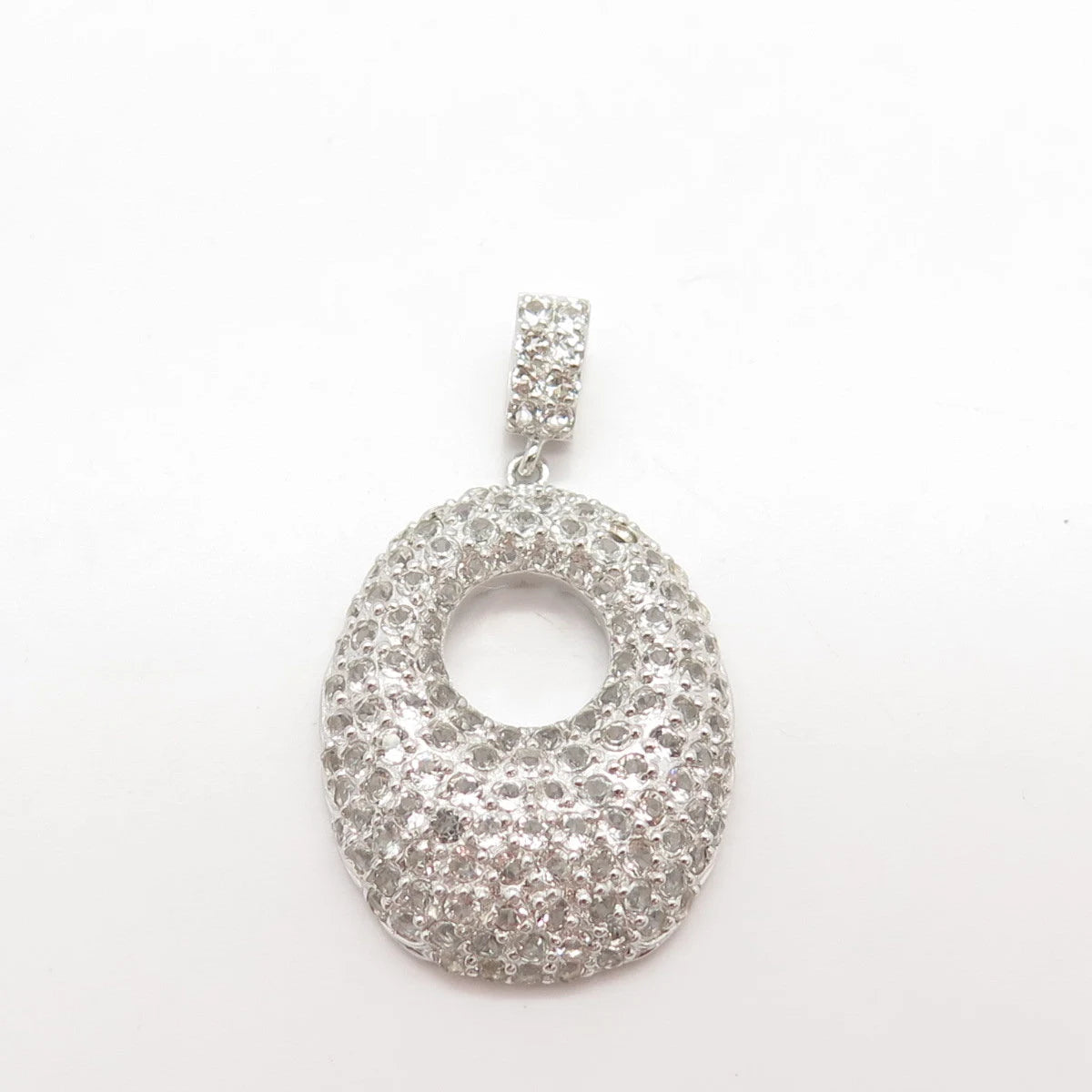 925 Sterling Silver Vintage Pave Real White Topaz Gemstone Pendant