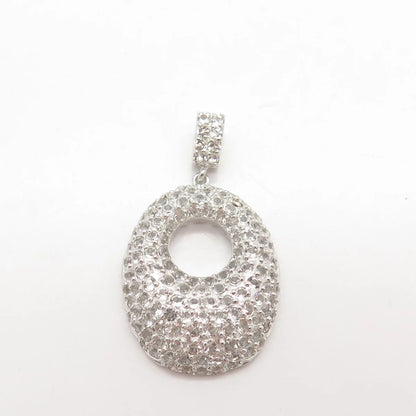 925 Sterling Silver Vintage Pave Real White Topaz Gemstone Pendant