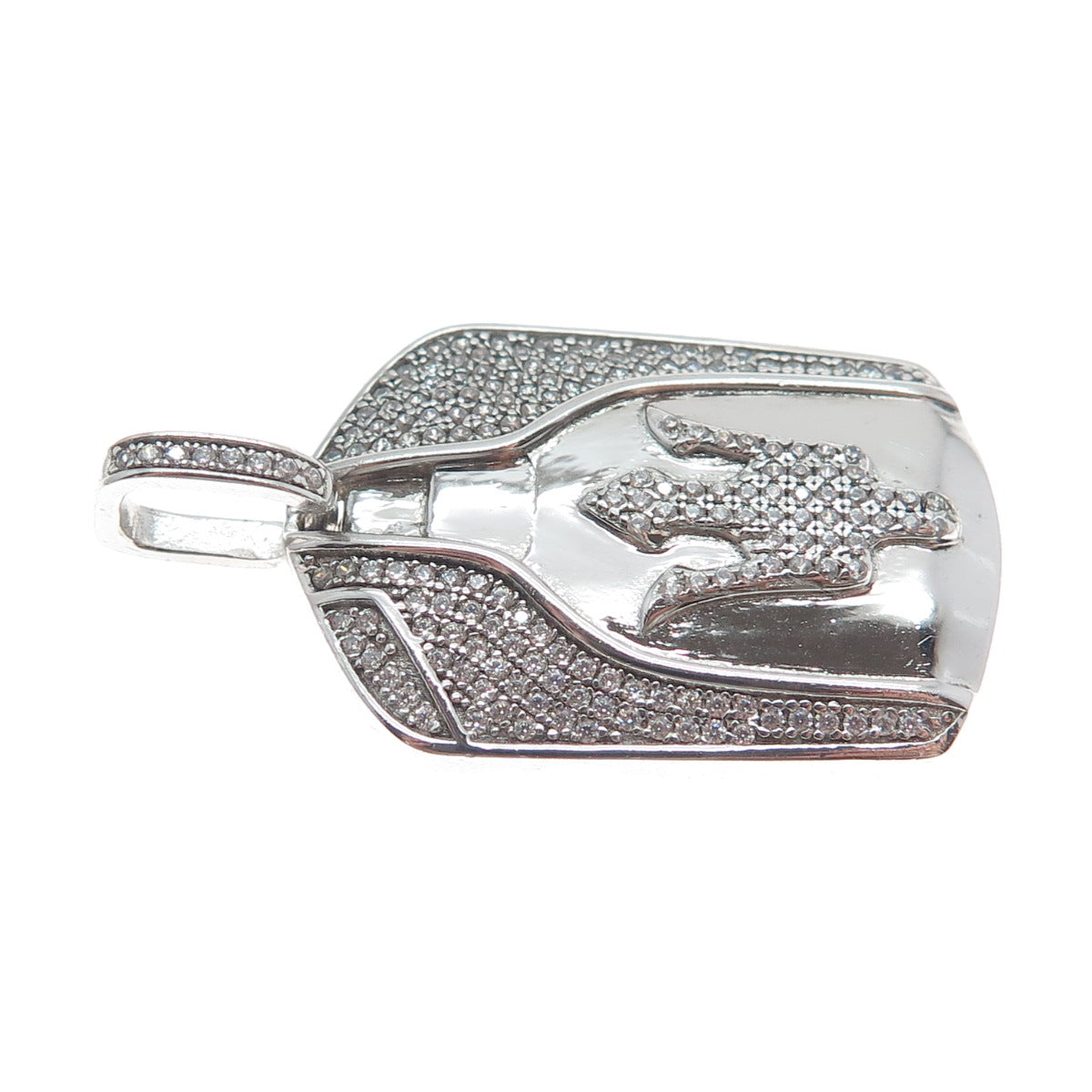925 Sterling Silver Round-Cut Shaped C Z Trident Sparkle Pendant