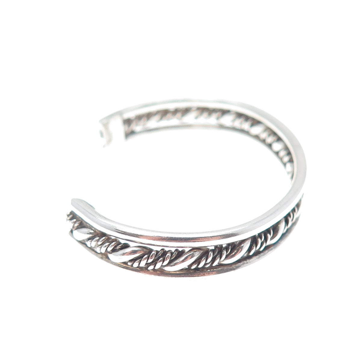 925 Sterling Silver Vintage Twisted Rope Oxidized Adjustable Cuff Bracelet 4.75"