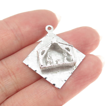 925 Sterling Silver Antique Art Deco Christmas Nativity Scene Pendant