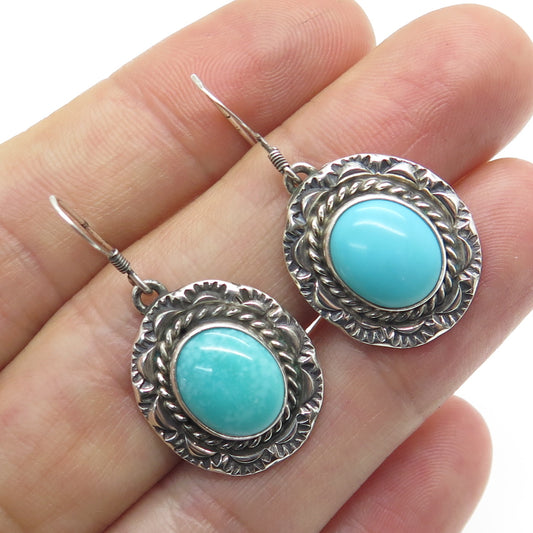 M. SILVERSMITH Old Pawn 925 Sterling Silver Vintage Turquoise Tribal Earrings