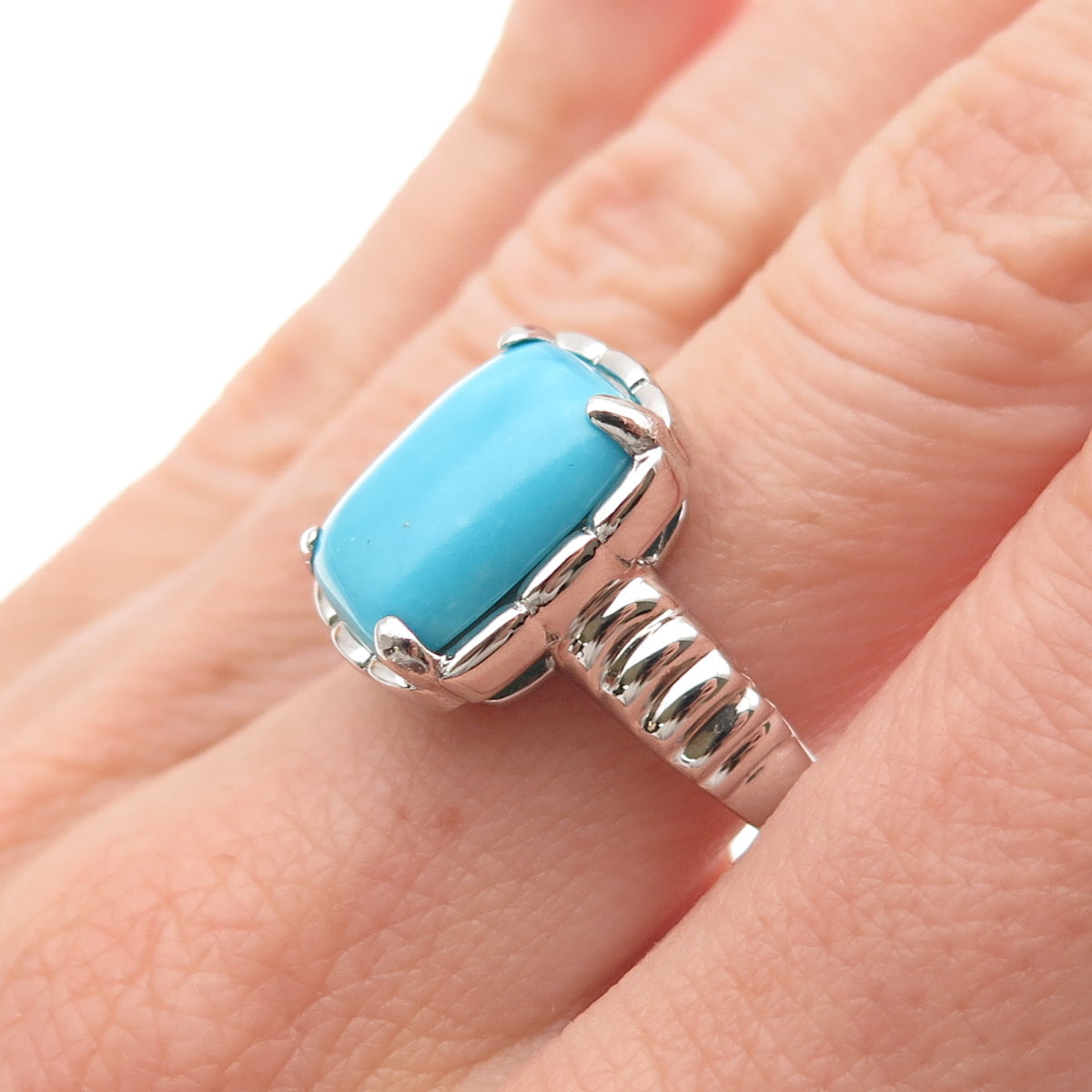 925 Sterling Silver Real Sleeping Beauty Turquoise Ring Size 8