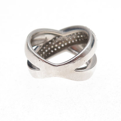 925 Sterling Silver Round-Cut C Z Crisscross Ring Size 8.25