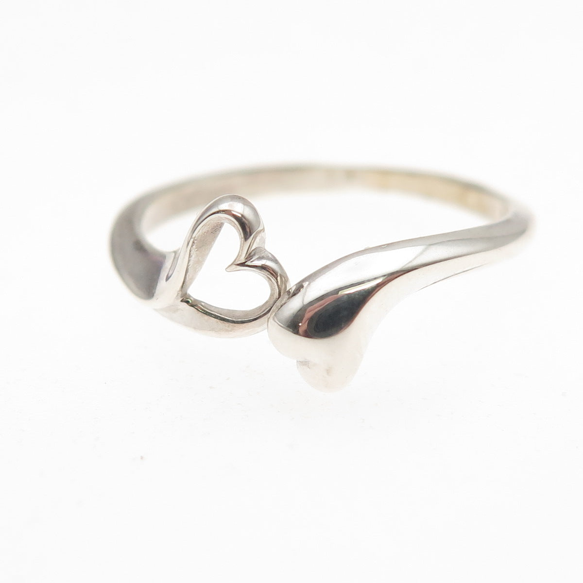 925 Sterling Silver Vintage Heart Bypass Ring Size 7