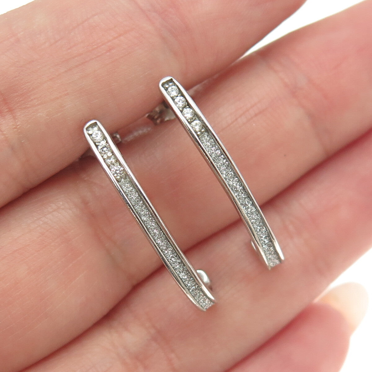 925 Sterling Silver Round-Cut C Z Diamond-Illusion Claw Earrings