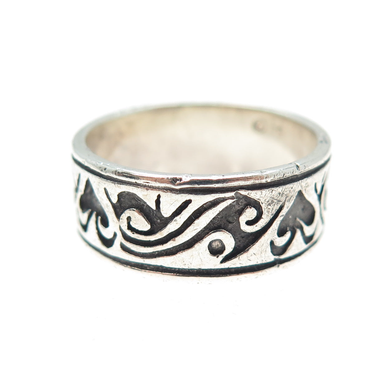 925 Sterling Silver Vintage Spade Oxidized Band Ring Size 8.25