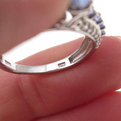 Chuck Clemency 925 Sterling Silver Real Tanzanite & White Topaz Ring Size 8.25