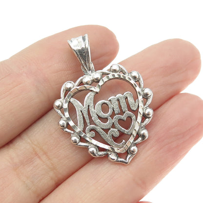 925 Sterling Silver Vintage "Mom" Love Heart Pendant