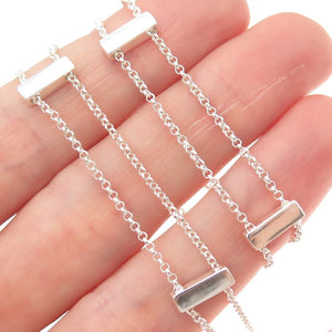 925 Sterling Silver Italy Station Bar Rolo Double Chain Chocker Necklace 12-16"