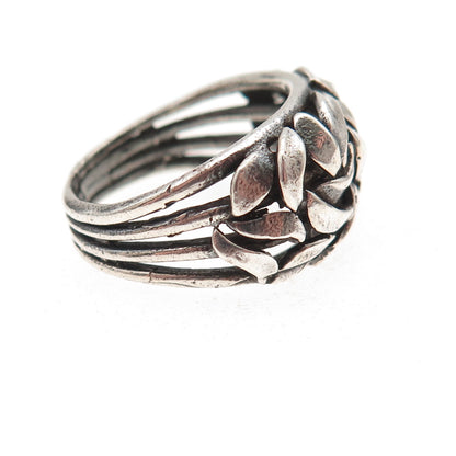 925 Sterling Silver Vintage Modernist Woven Oxidized Ring Size 7.25