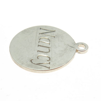 835 Silver Vintage Engraved "Nancy" Round Tag Charm Pendant