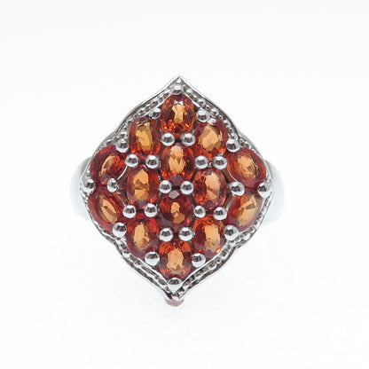 925 Sterling Silver Real Oval-Cut Fire Sapphire Cluster Ring Size 6