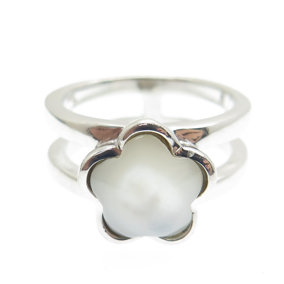 925 Sterling Silver Vintage Real Mother-of-Pearl Flower Ring Size 8.5