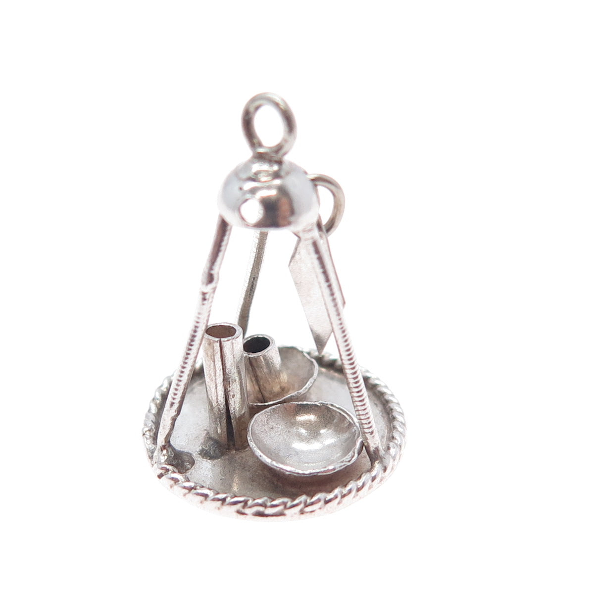 800 Silver Antique Art Deco Candle Tray Miniature 3D Charm Pendant