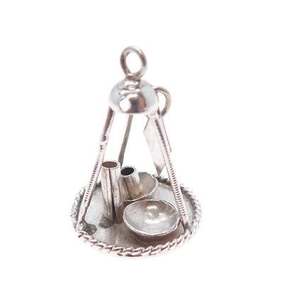 800 Silver Antique Art Deco Candle Tray Miniature 3D Charm Pendant
