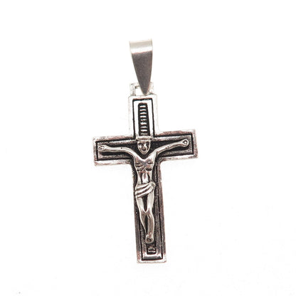 925 Sterling Silver Vintage Crucifix Cross Oxidized Charm Pendant