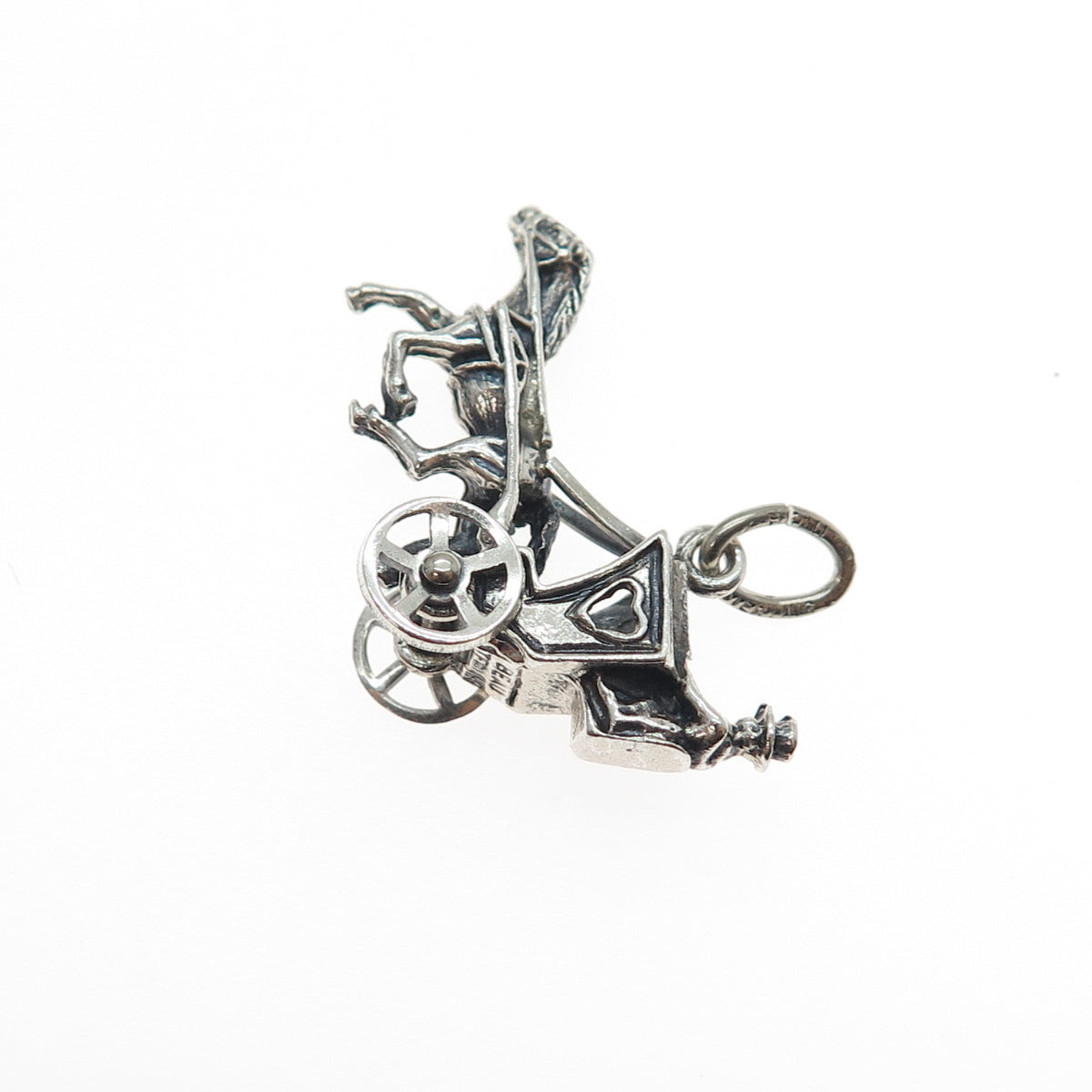 BEAU 925 Sterling Silver Vintage Horse & Carriage Oxidized 3D Charm Pendant