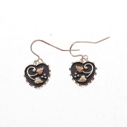 Coleman Co. 925 Sterling Silver 12K Gold Vintage Floral Heart Dangle Earrings