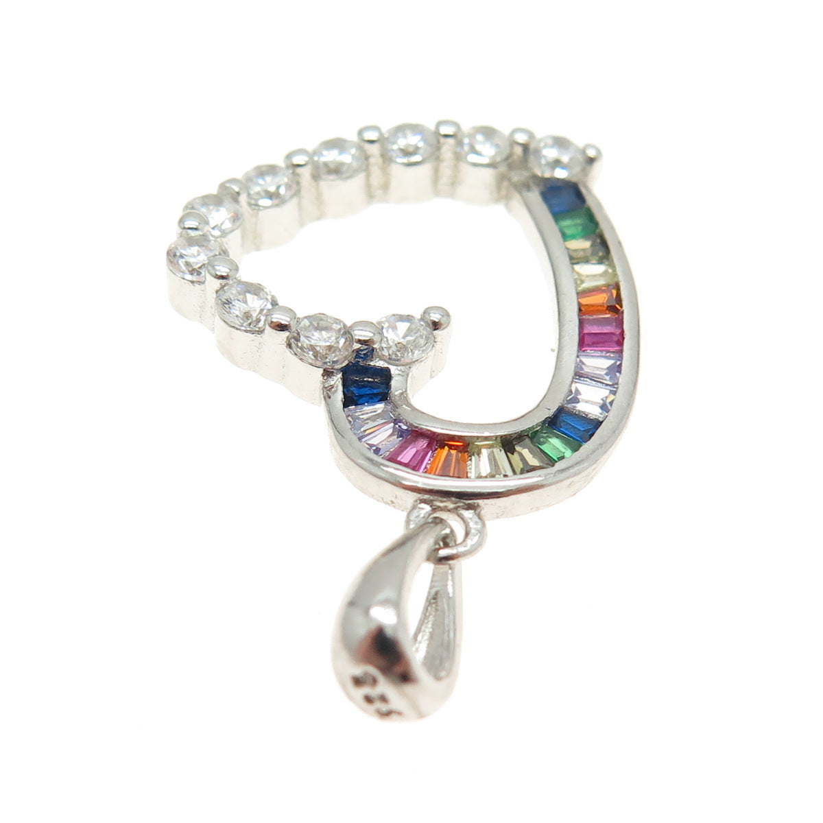 925 Sterling Silver Multi-Color C Z Open Heart Pendant