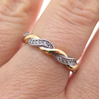 925 Sterling Silver 2-Tone Round-Cut C Z Woven Band Ring Size 7.25