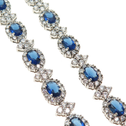 AMC Jewelry 925 Sterling Silver Blue & White C Z Bohemian Chain Necklace 16"