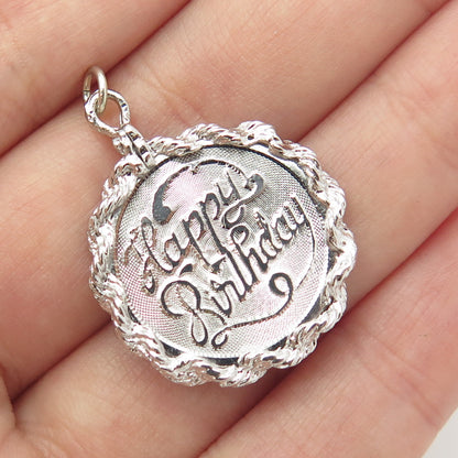 CREA 925 Sterling Silver Vintage Happy Birthday Round Charm Pendant