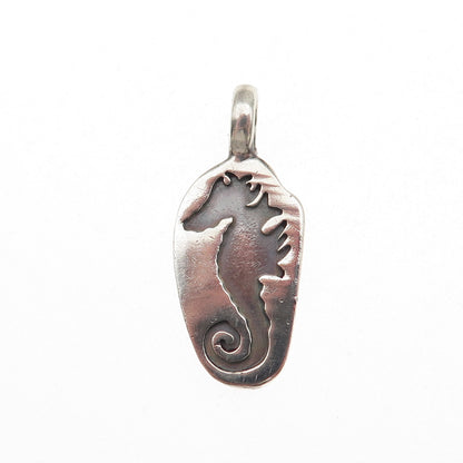 925 Sterling Silver Vintage Real Seahorse Oxidized Charm Pendant