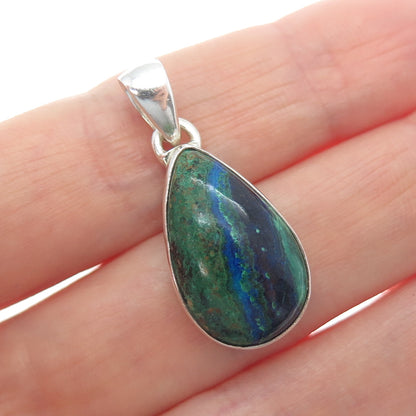 925 Sterling Silver Vintage Real Chrysocolla Teardrop Charm Pendant