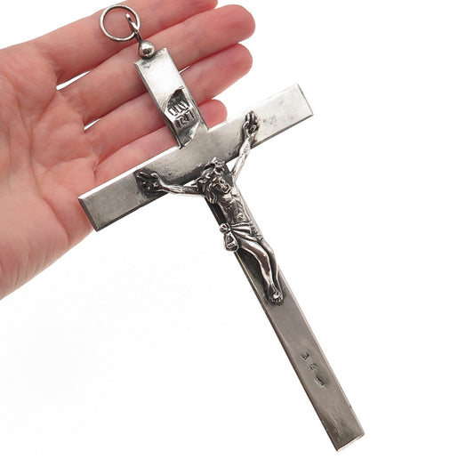 800 Silver Antique Victorian Italy Crucifix Cross Religious Large 46.6g Pendant